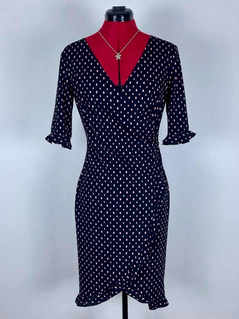 90s Y2K Vintage Polka Dot Faux Wrap Dress